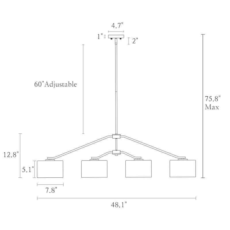 4-Light Black Linear Chandelier Sculptural Pendant with Clear Glass - 48.1"W x 7.8"D x 25.8" - 75.8"H