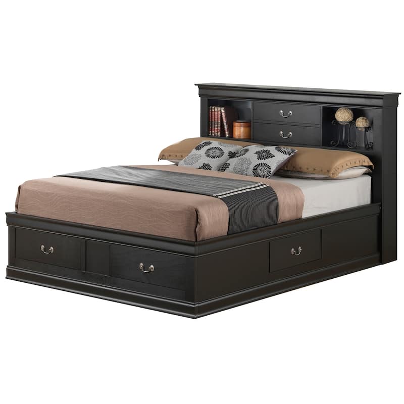 Coastal Craftsman Storage Platform Bed - Black Lift Top & Drawers - 67x87"