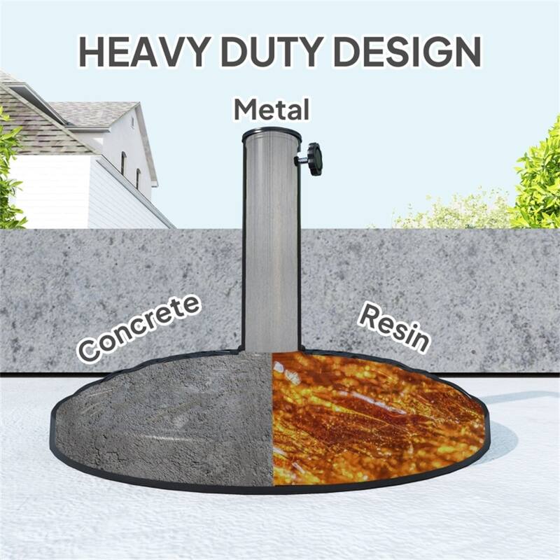 Resin and Concrete Umbrella Base with Steel Pole Heavy Duty Fits 1.5 and 1.9 Inch Poles Outdoor Patio Parasol Stand