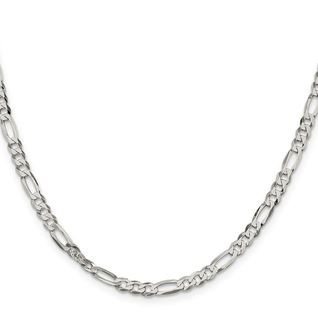 Curata 925 Sterling Silver 4.5mm Polished Flat Figaro Chain Necklace
