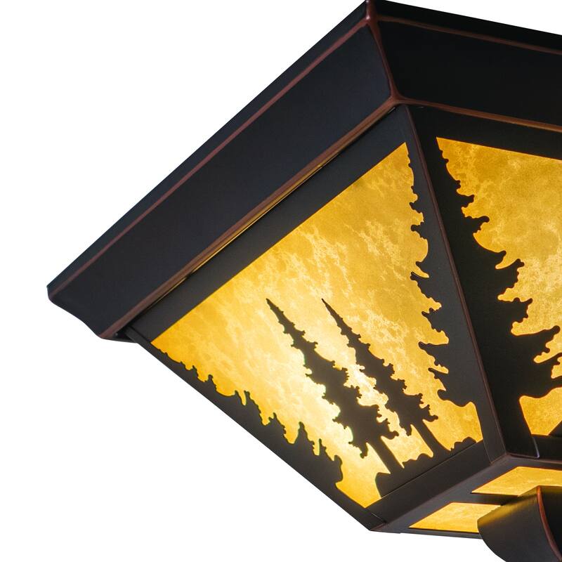 Yosemite Bronze Rustic Tree Square Indoor Outdoor Flush Mount Ceiling Light - 14-in W x 5.75-in H x 14-in D