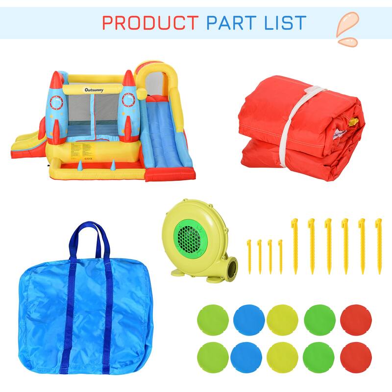 Outsunny 4-in-1 Kids Inflatable Bounce House Jumping Castle with 2 Slides, Climbing Wall, Trampoline, & Water Pool Area