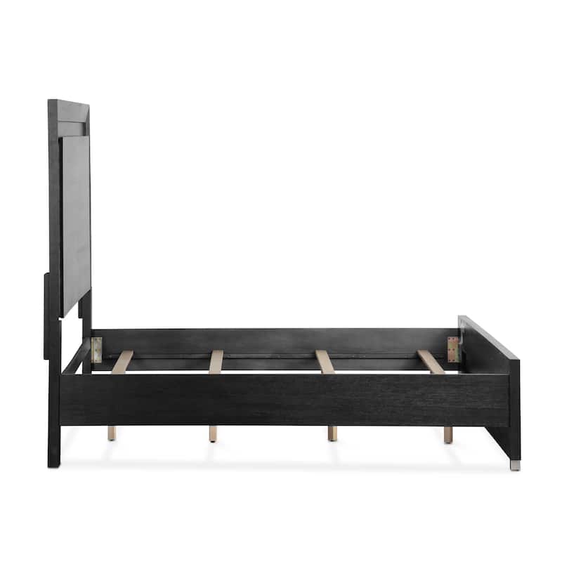 Furniture of America Alaric Modern Black Solid Wood 3-Piece Bed and 2 Nightstand Bedroom Set With LED Headboard