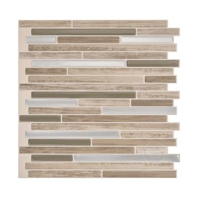 Smart Tiles Self Adhesive Wall Tiles - Capri Taupe - 4 pack (4 Sheets of 9.88" x 9.7") 3D Kitchen and Bathroom Stick on Tiles