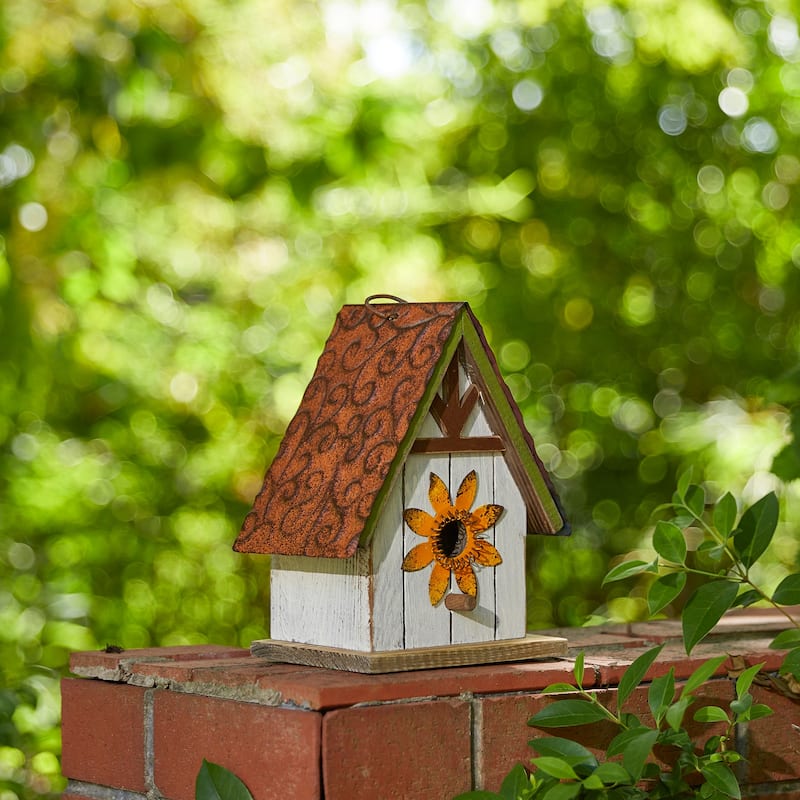 Glitzhome 8.25"H Solid Wood Decorative Outdoor Garden Birdhouse - 6.75''L X 4.75''W X 8.25''H