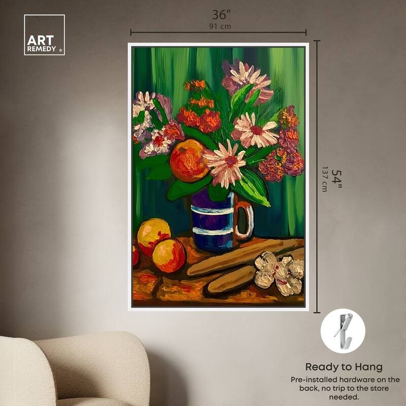 Art Remedy Floral Vase And Fruits Framed Flowers In Vase Paintings
