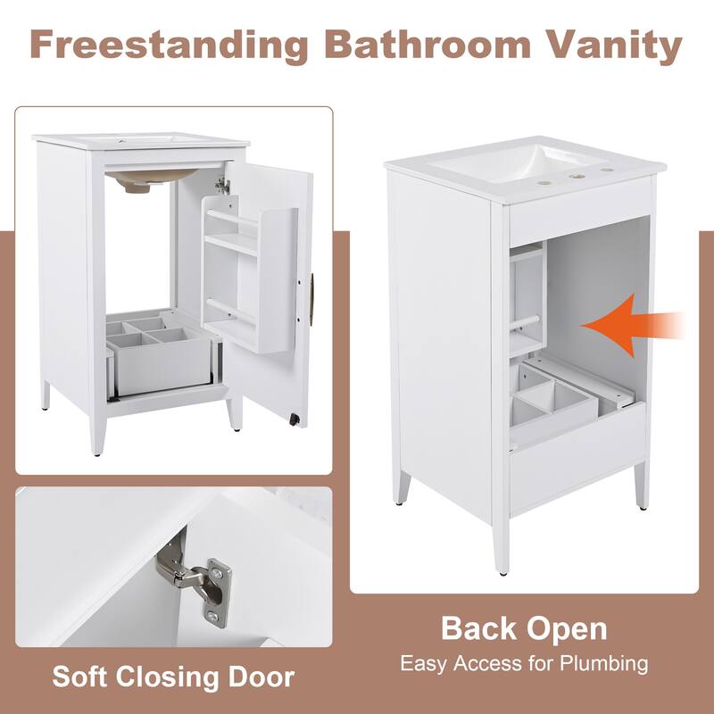 20.3" Freestanding Bathroom Vanity with Ceramic Sink, Soft-Close Door, Cabinet and Drawer Storage