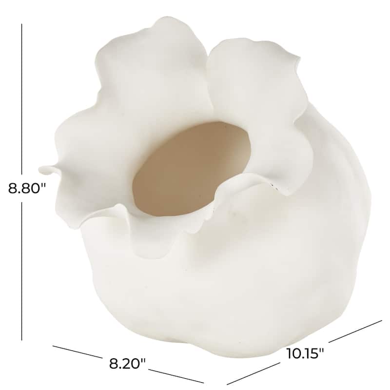 Ceramic Abstract Wide Rounded Floral Shaped Vase with Petal Rim - White or Black - Roche River Decor