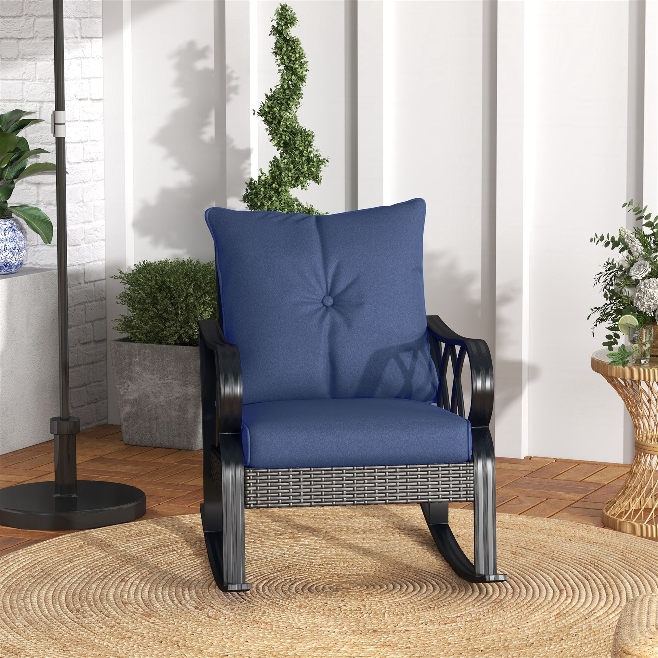 Patio Rattan Rocker Outdoor Glider Rocking Chair Cushion Lawn Bed Bath Beyond 40271798