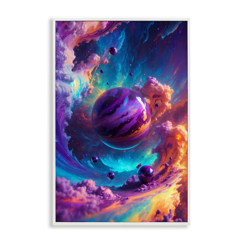 Stupell Surreal Planets with Chromatic Clouds Framed Giclee Art Design By Wumples - 16 x 24 - White