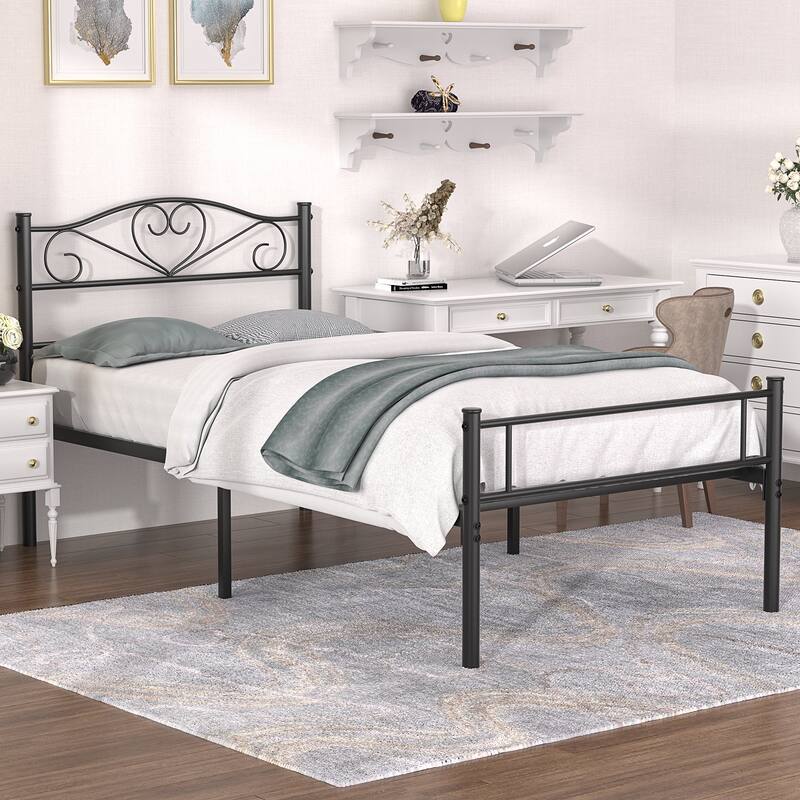 Javlergo Metal Platform Bed Frame with Modern Headboard, No Box Spring Needed