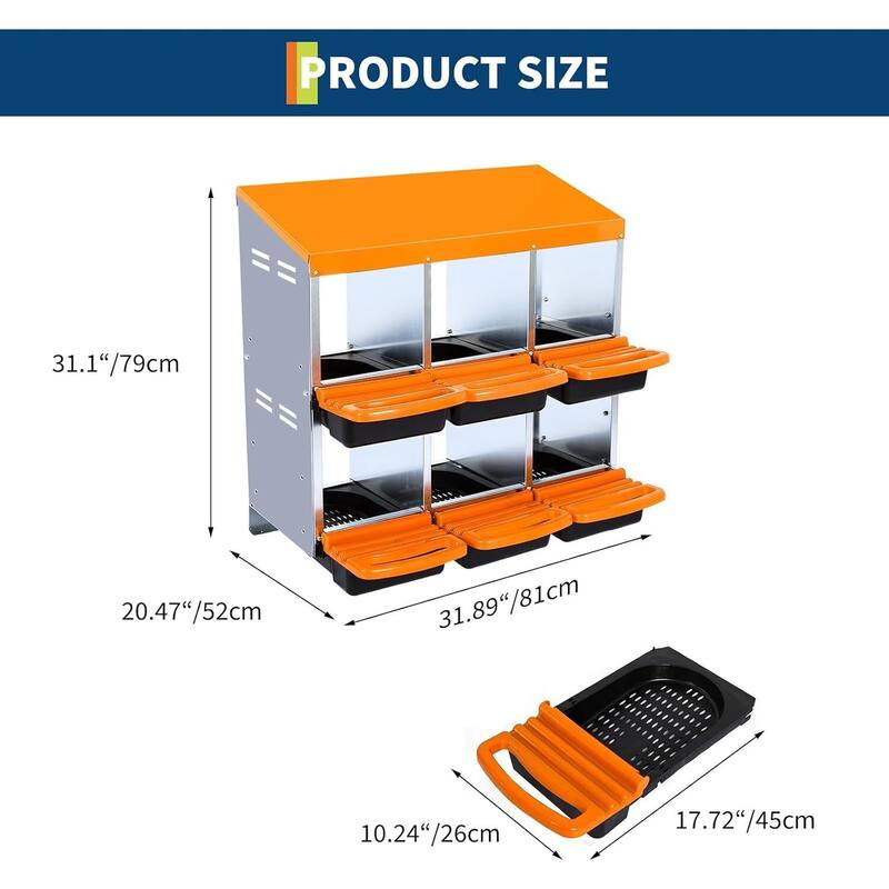 6-Hole Metal Chicken Nesting Box or Easy Cleaning