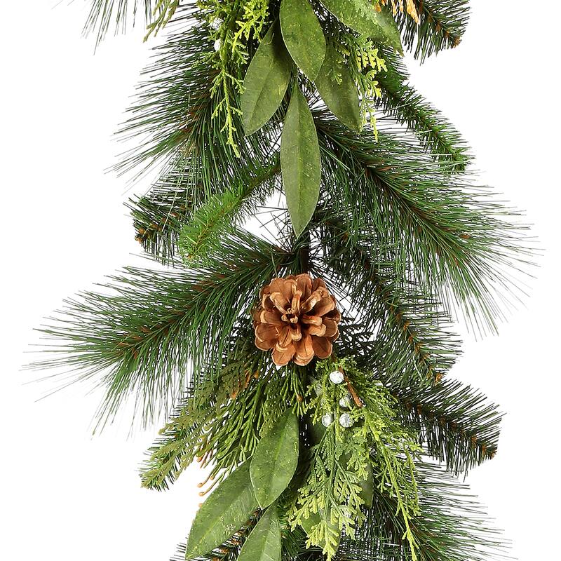 60" Juniper/Cedar Mix Pine w Bay leaf &Cone Garland - Natural Frost