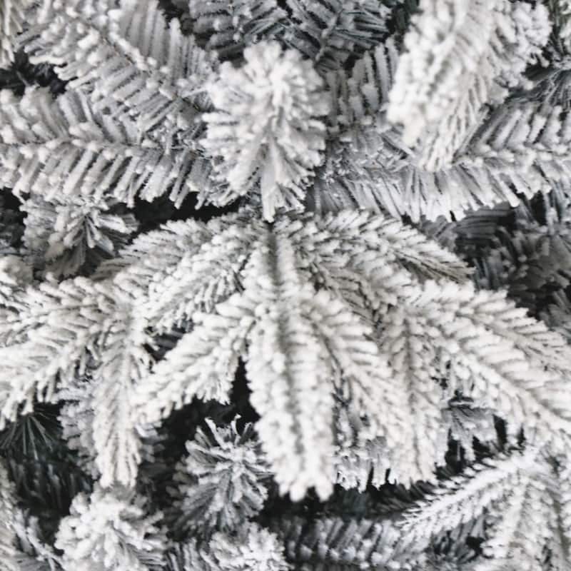 Realistic 7ft Snow Flocked Christmas Tree, Artificial Pine, Metal Stand