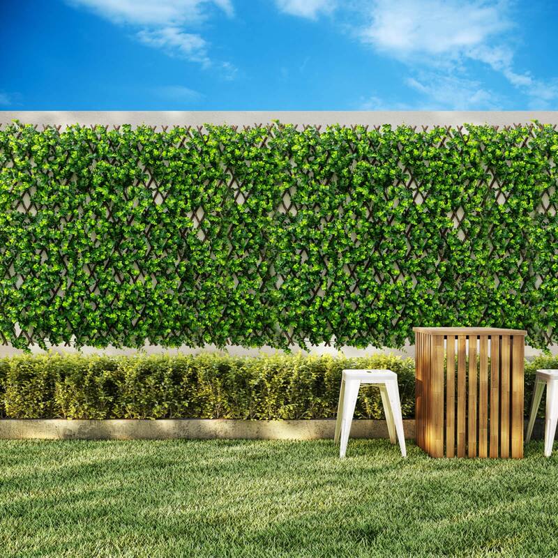 Gymax 2PCS Expandable Fence Privacy Screen Decorative Faux Eucalyptus