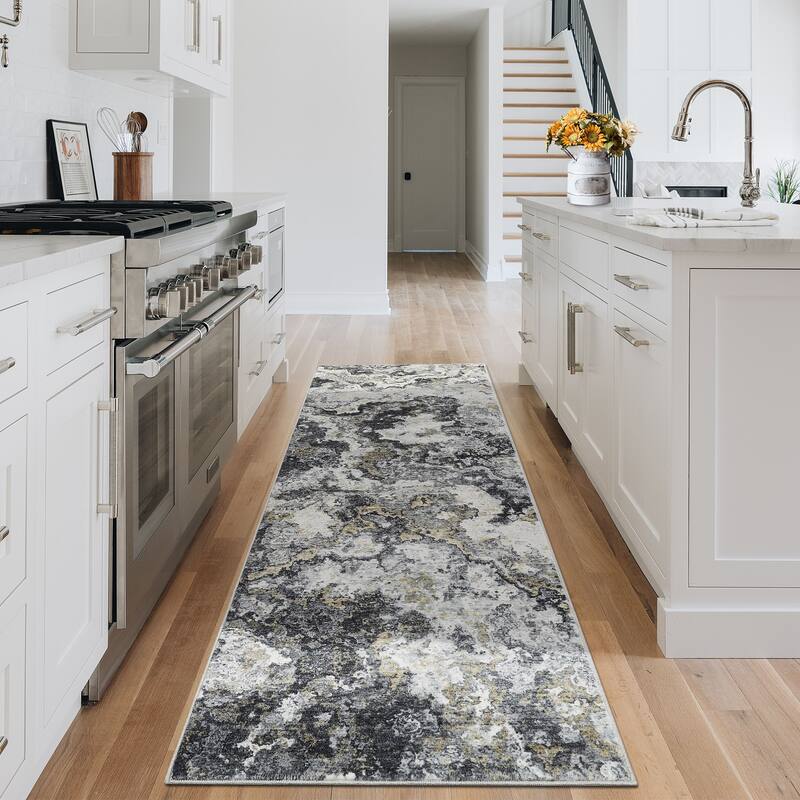 Machine Washable Area Rugs for Living Room, Modern Abstract Bedroom Rug, Low Pile Non-Slip Carpet