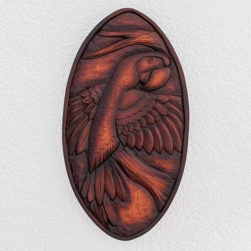Novica Handmade Noble Macaw Wood Relief Panel