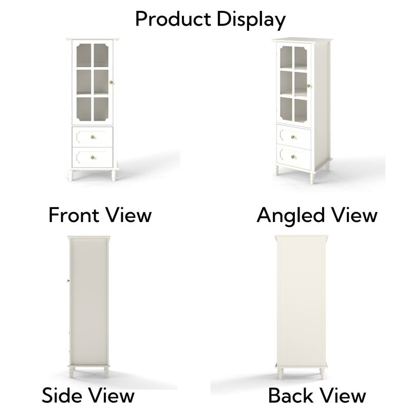 Modern Buffet Cabinet with Glass Doors and Double Drawer, Wooden Sideboard Storage Cupboard for Dining Room Entryway Hallway.