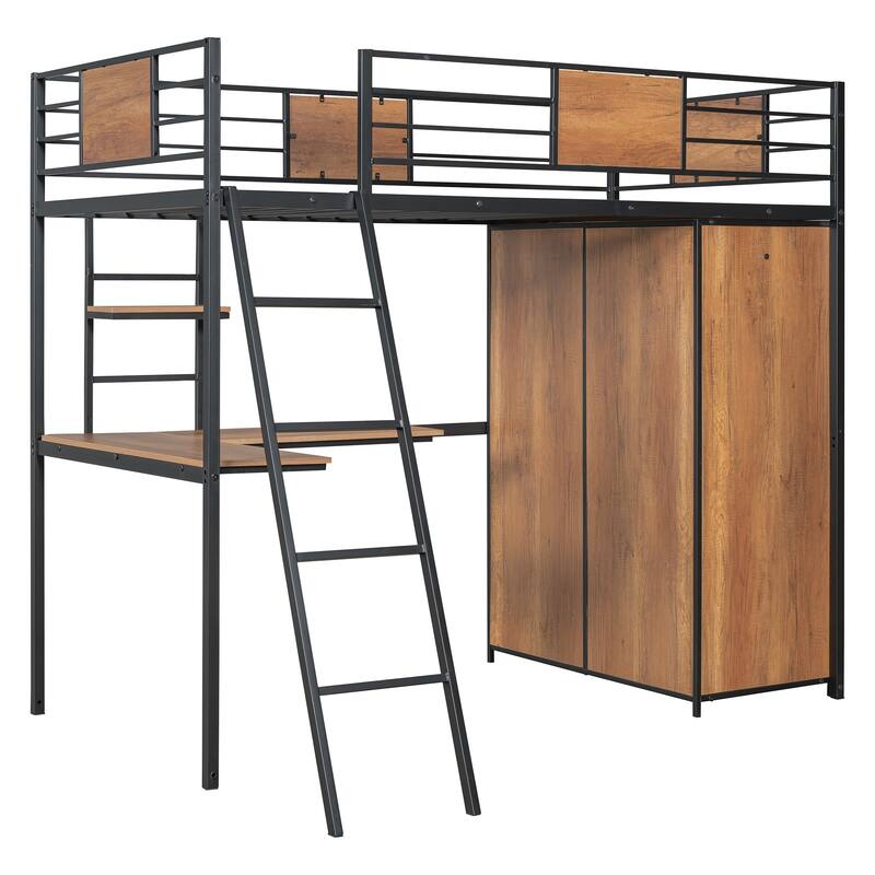 Loft bed with L-shape Desk and Wardrobe