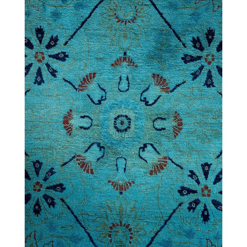 Overton Hand Knotted Wool Vintage Inspired Modern Contemporary Overdyed Blue Area Rug - 6' 1" x 9' 5"