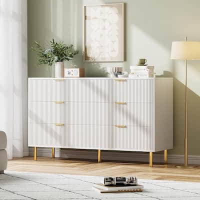 6 Drawer Dresser for Bedroom with Gold Handles, Modern Wooden Chest of Drawers