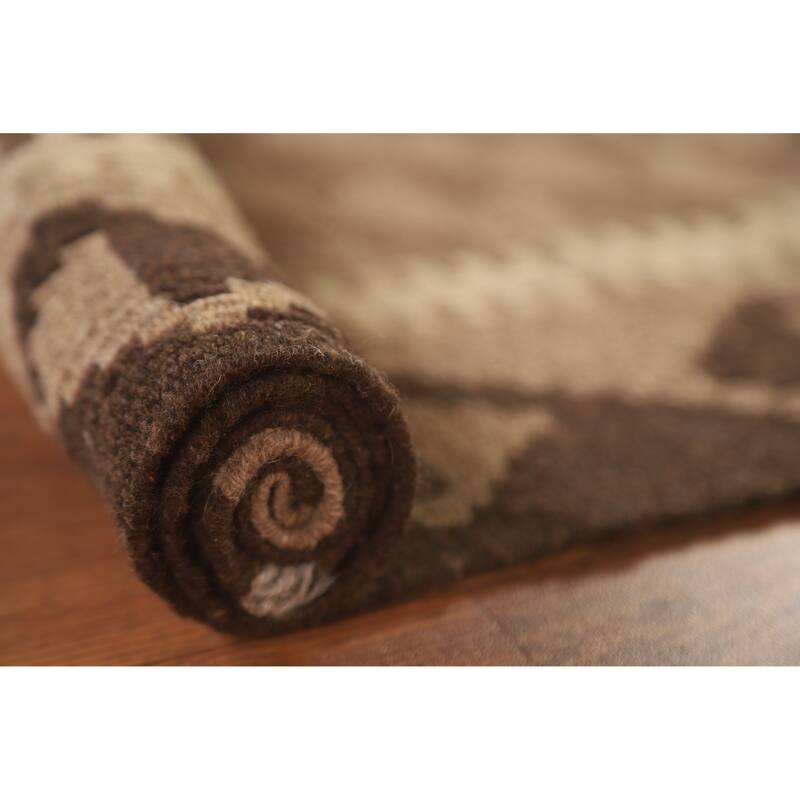 Brown Kilim Oriental Area Rug Hand-woven Wool Carpet - 3'3" x 5'2"