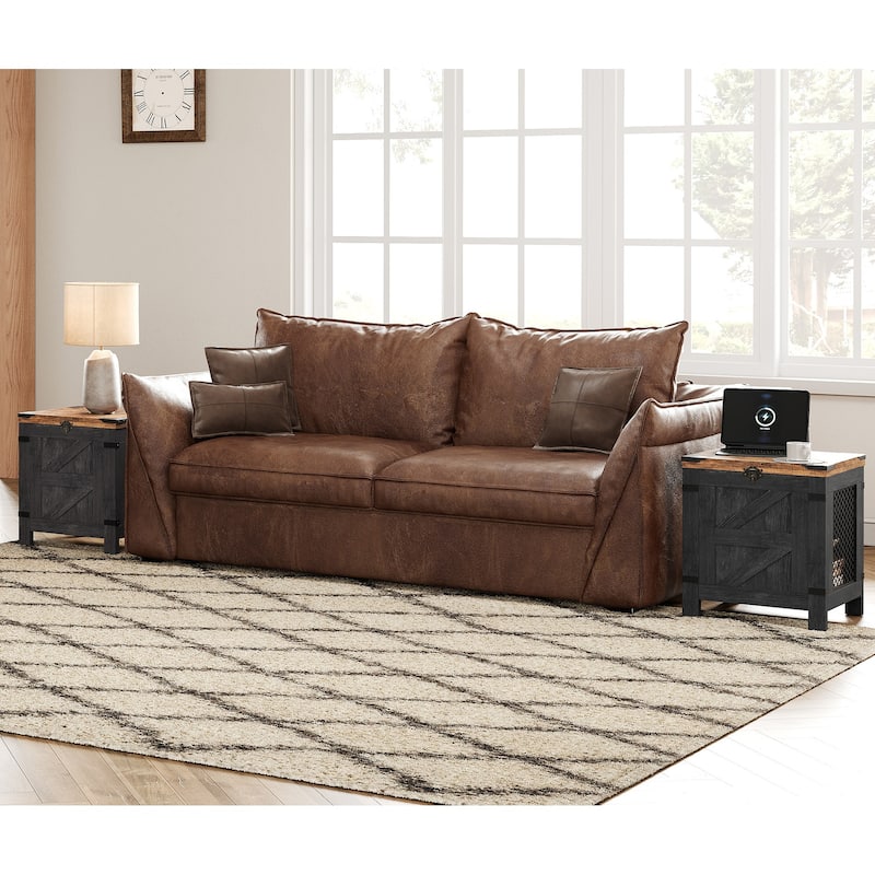 WAMPAT Lift Top End Table with Rustic Lock - 2 Pack - Dark Walnut