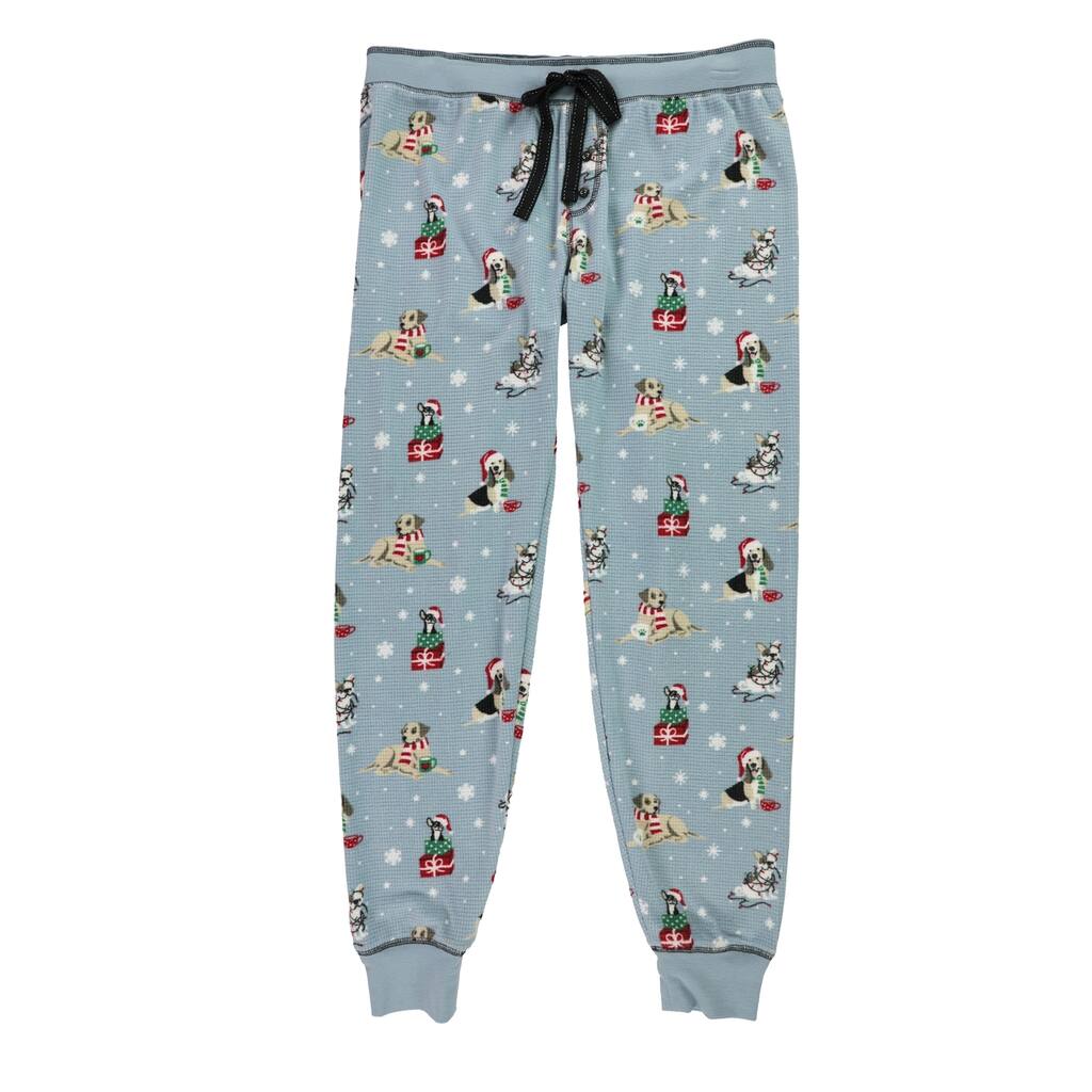 P.J. Salvage Womens Christmas Pups Pajama Jogger Pants, Blue, Medium