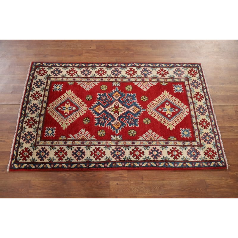 Red Kazak Oriental Foyer Rug Hand-Knotted Wool Carpet - 2'7" x 4'3"