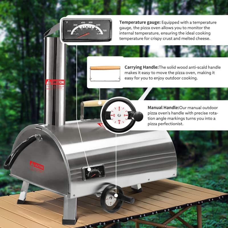12" Semi-Automatic Rotatable Pizza Ovens with Built-in Thermometer Pizza Cutter Carry Bag