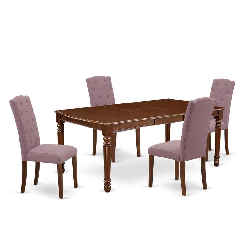 5Pc Dinette Set - Rectangle Table & 4 Parsons Chairs - Mahogany Finish - HomeStock