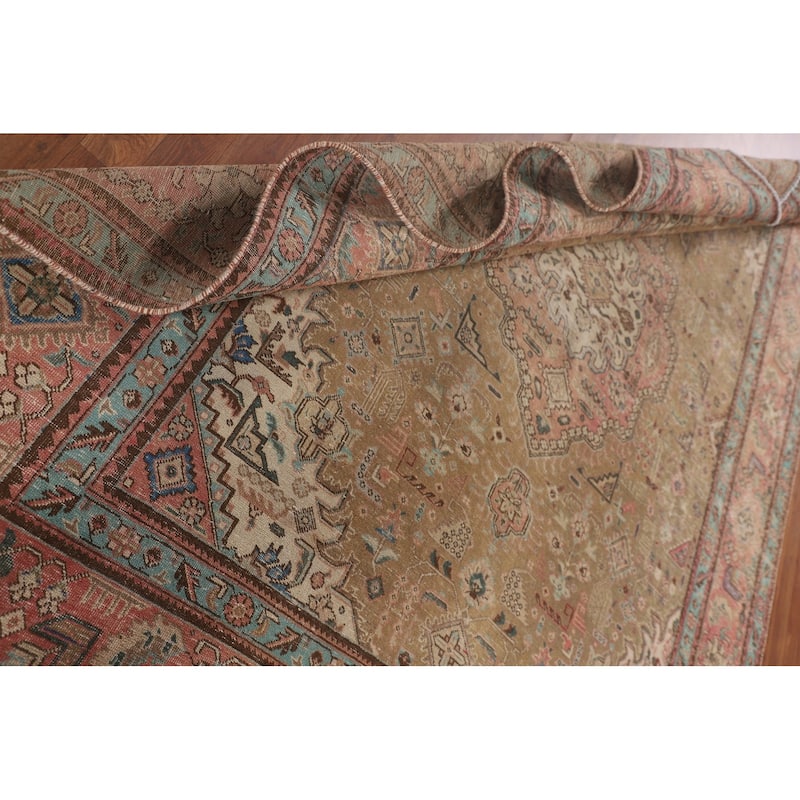 Distressed Gold Tabriz Persian Vintage Rug Handmade Wool Carpet - 8'3"x 10'8"