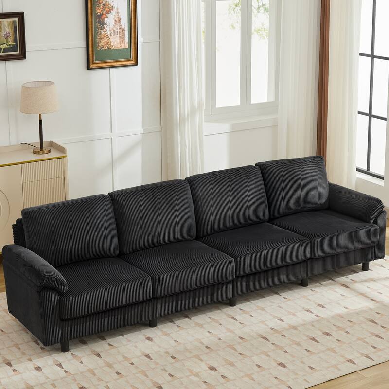 116.5" Modern Corduroy Upholstered Sectional Sofa Rectangle 4-Seater Sofa