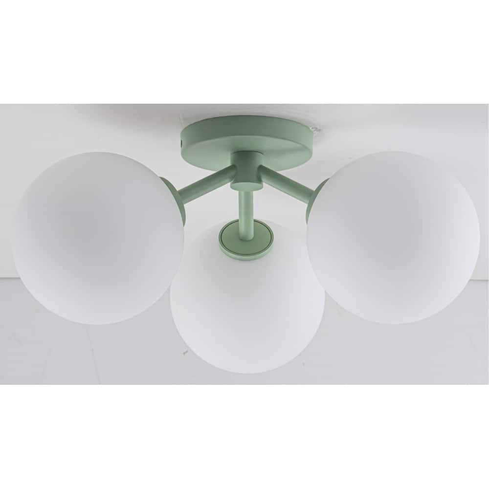 Modern 3-Light Semi Flush Mount With Opal Glass Shade