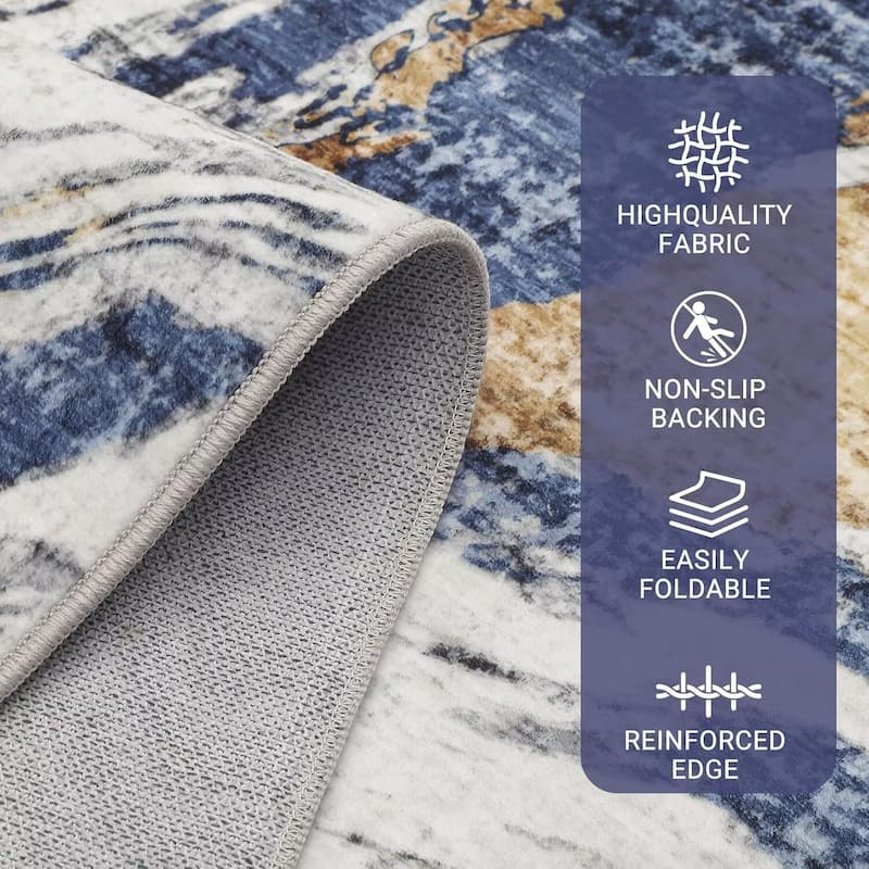 Modern Abstract Area Rug Washable Non-Slip Low Pile Rugs for Living Room Bedroom