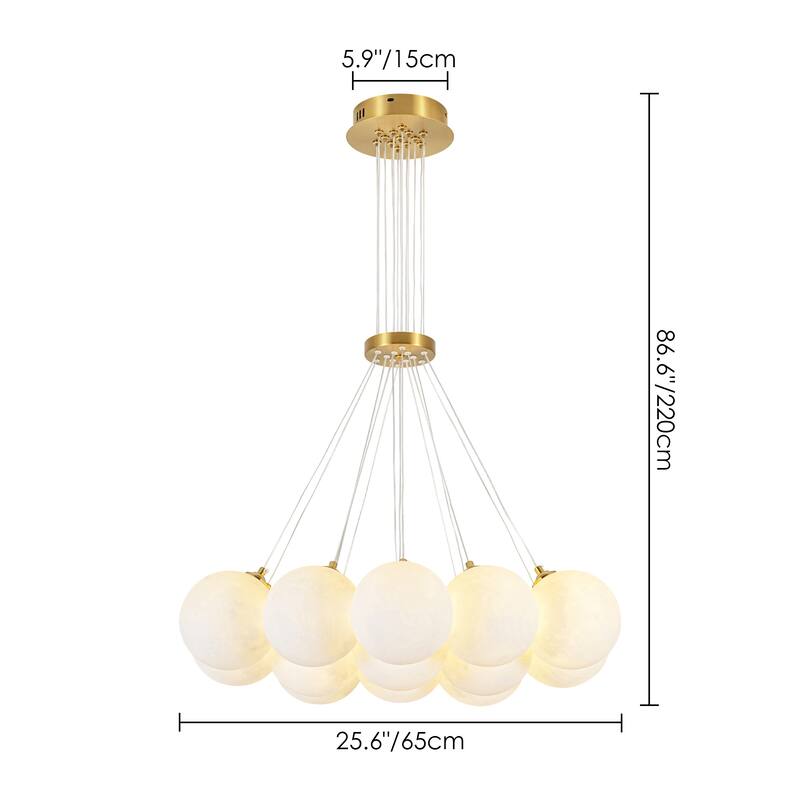 13-Light Modern Cluster Bubble Glass-Like 3D Printed Moon-Shade Gold Metal Chandelier for Living Room