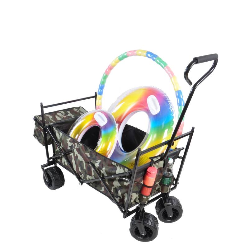Outdoor Steel Folding Large Capacity Garden Cart Patio Wagon with Lid