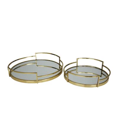 Stainless Steel Mirrored Living Room Decor Tray - Set of 2 Silver or Gold - Roche River Decor