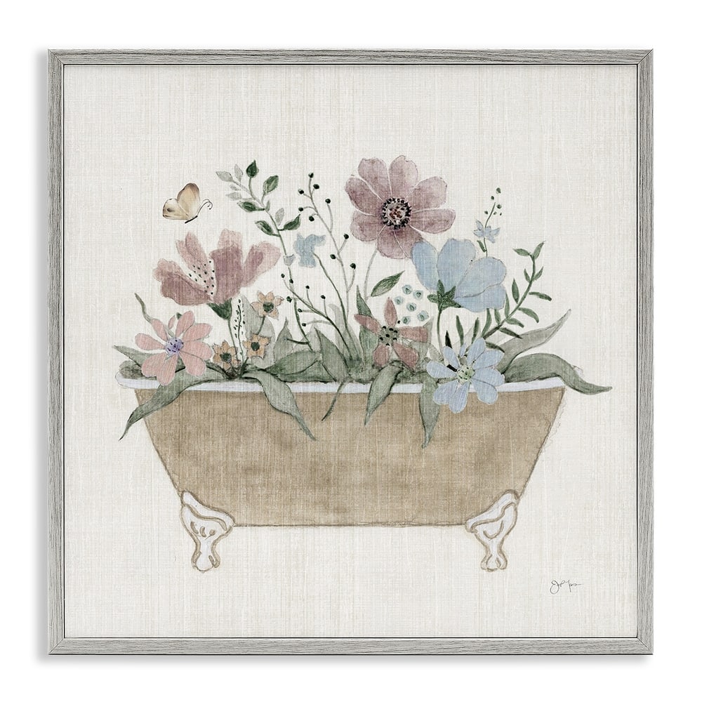 Stupell Cottage Florals in Bathtub Framed Giclee Art Design By Janet Tava