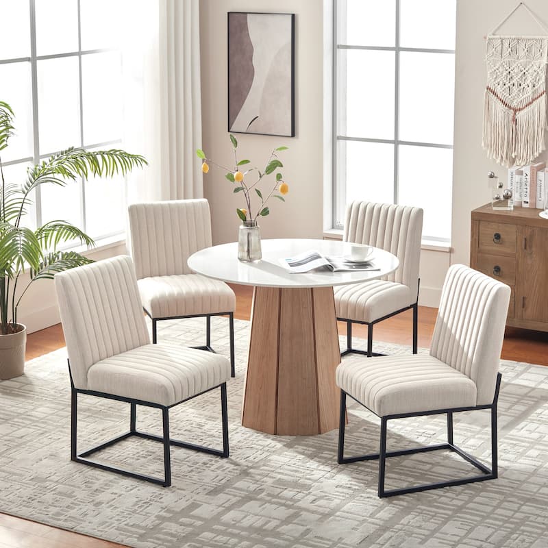 Mid Century Modern Dining Chair with Black Metal Legs