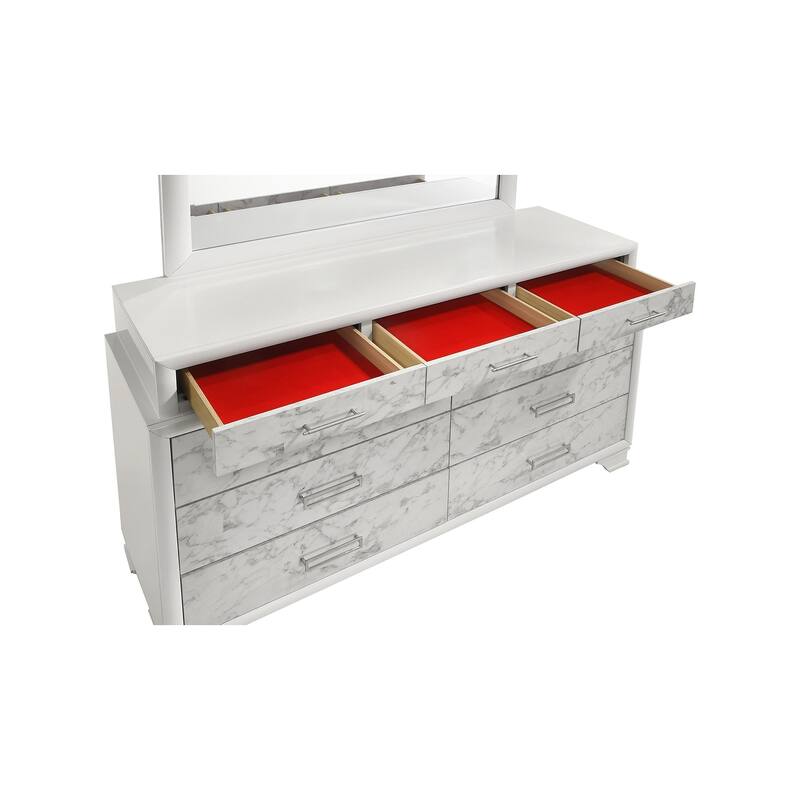 Soul Luxurious 4PC/5PC Bedroom Set - White Finish, Marble Accents, Built-in Lighting, USB-C & Bluetooth Speakers