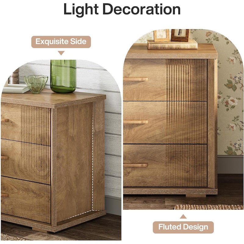 3-Drawer Farmhouse Wood Bed Side Table Nightstand for Bedroom