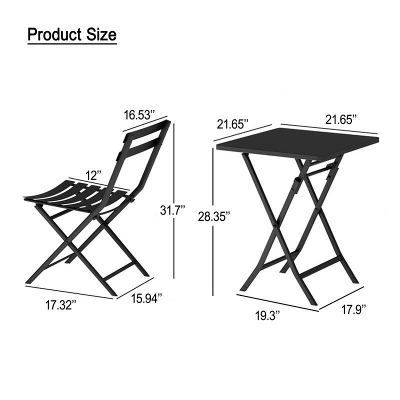 3-Piece Patio Bistro Set, Outdoor Metal Folding Conversation Set for Balcony, Cafe, Yard