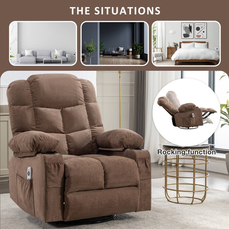 Oversized Manual Massage Rocker Recliner Chair Heat for Adults, Modern Living Room Single Sofa w/Cup Holders & USB Charge Port