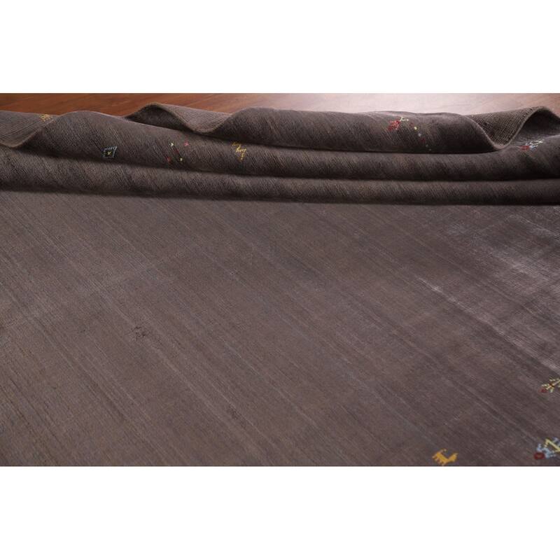 Brown Gabbeh Oriental Area Rug Handmade Wool Carpet - 8'1"x 9'10"