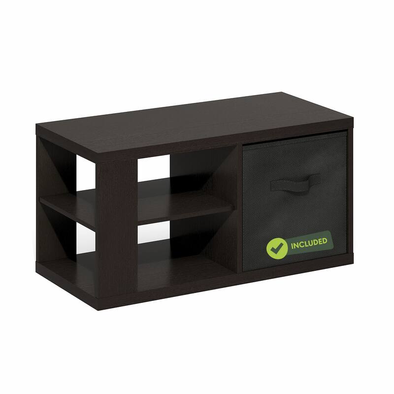 Furinno Viola Coffee Table, Side Table with Open Shelves and Storage Bin - Dark Oak/Black