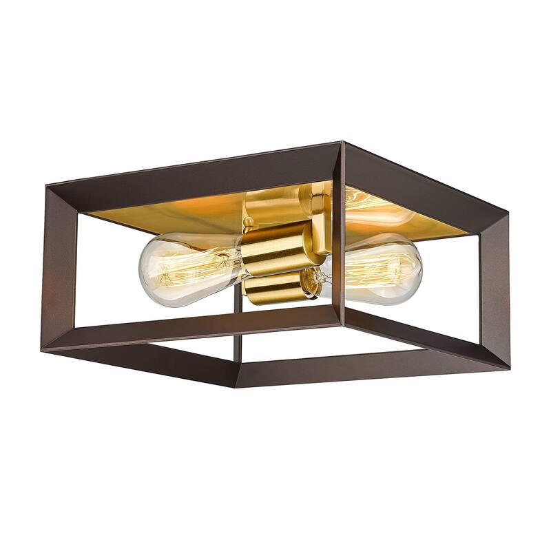 2-Light Modern Flush Mount Light Fixture - Oil Rubbed Bronze & Gold