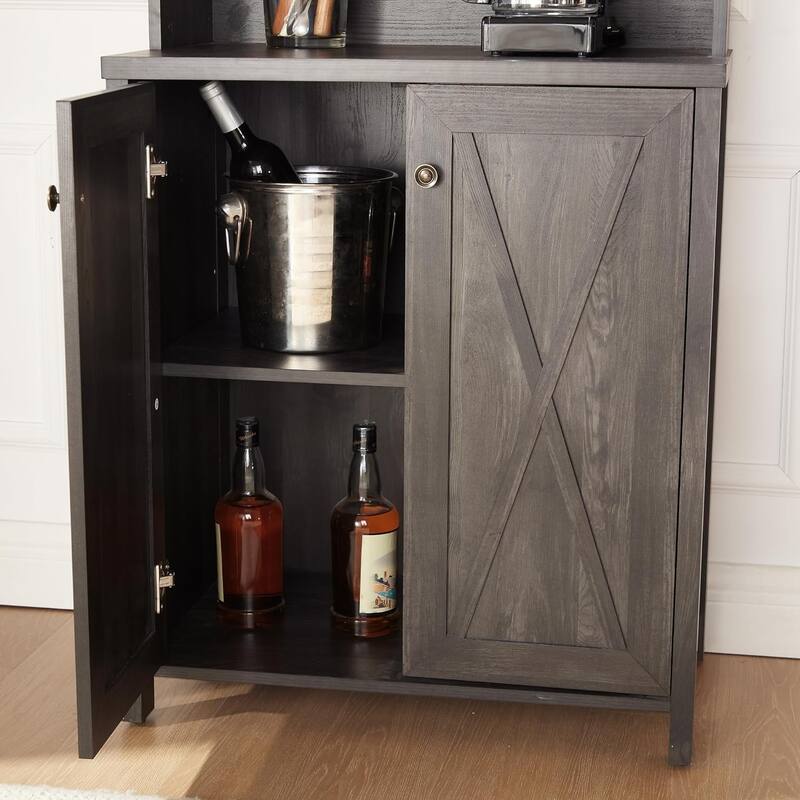 Roomfitters Farmhouse Wine Cabinet, Kitchen Hutch Buffet, Liquor Cabinet for Liquor and Glasses Rack, Charcoal Grey - N/A