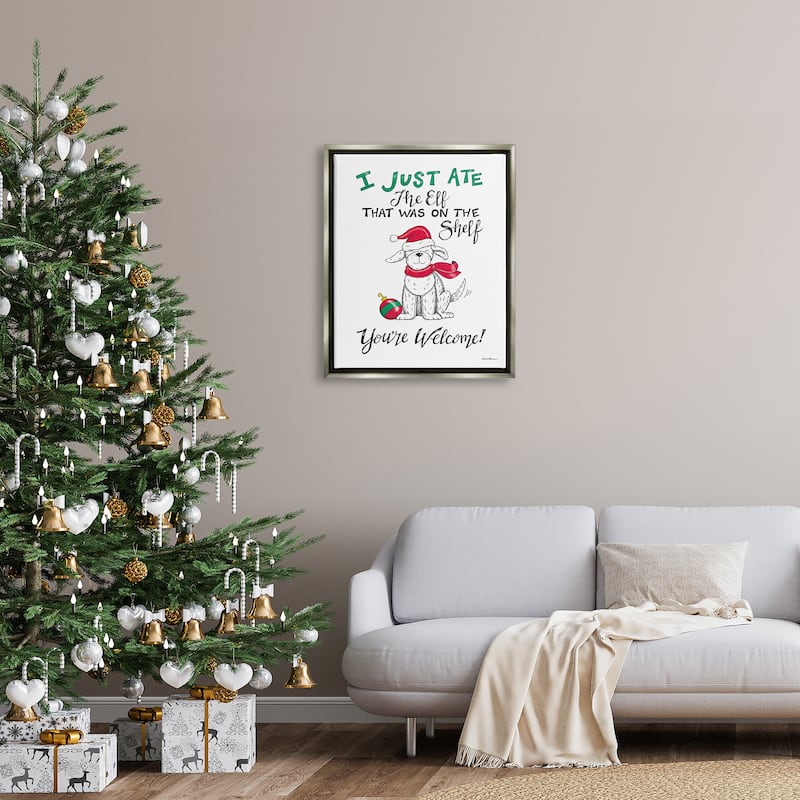 Stupell Funny Christmas Dog Phrase Framed Floater Canvas Wall Art Design by Deb Strain