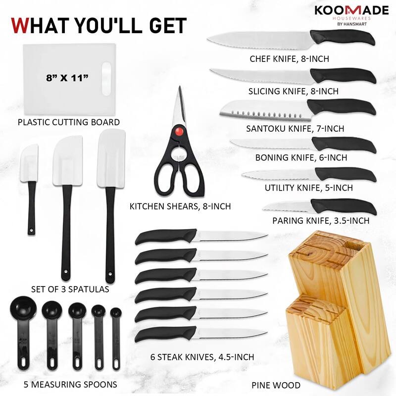 23-Piece Kitchen Knife Set With Wooden Block Set Stainless Steel